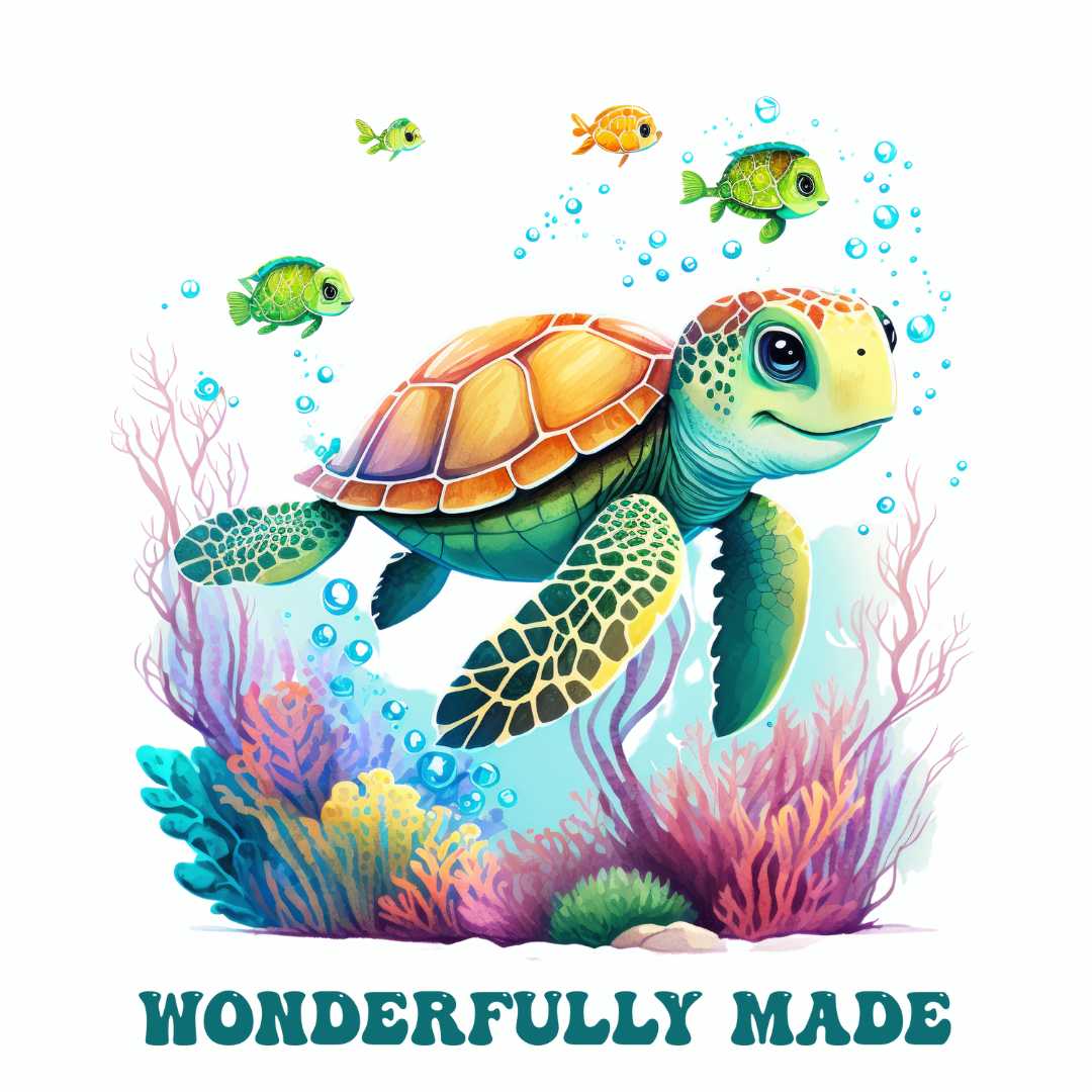 Ps 139,14 - wonderfully made Turtle -Bügelbild