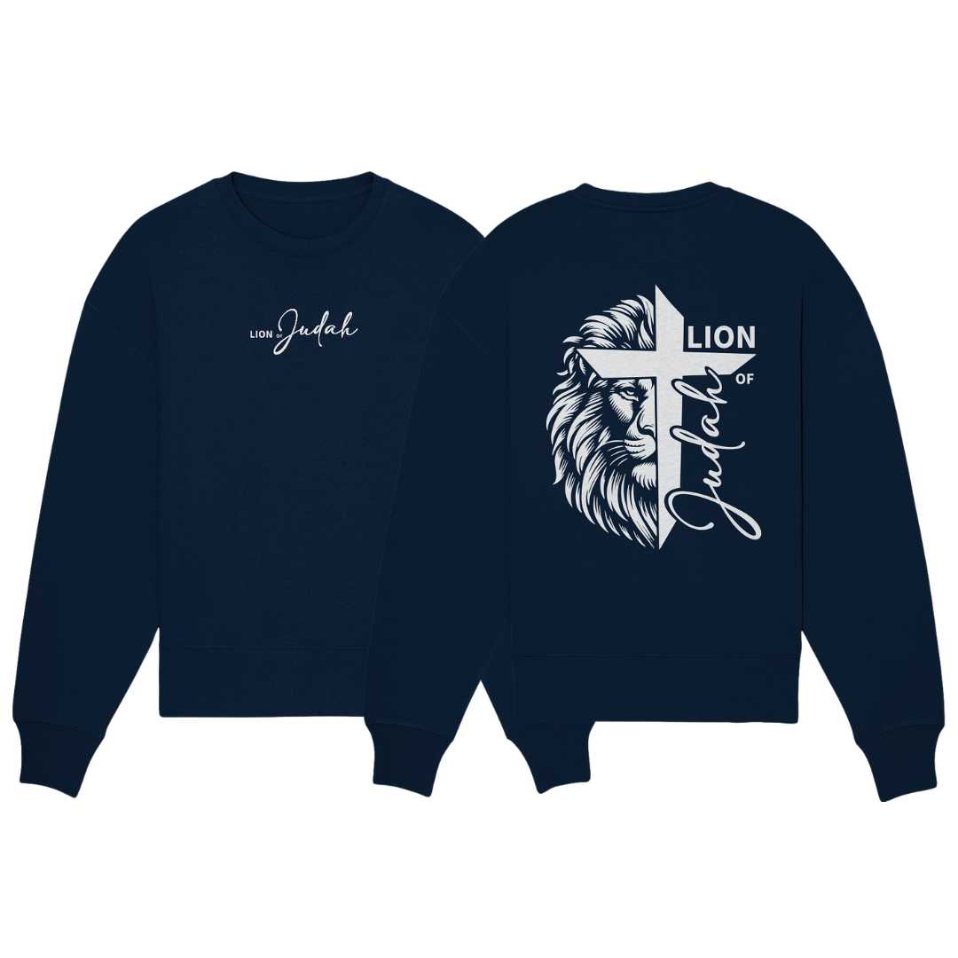 Offb 5,5 - Lion of Judah - Cross - doppelseitiger Druck - Organic Oversize Sweatshirt
