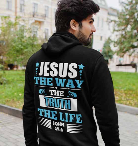 Joh 14,6 - (Way, Truth, Life) - Organic Basic Hoodie - Backprint