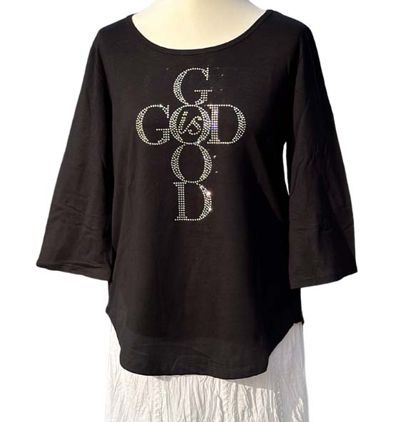 Ps 100,5 / Lk 18,19 - GOD is GOOD - Strass - 3/4 Arm-Shirt