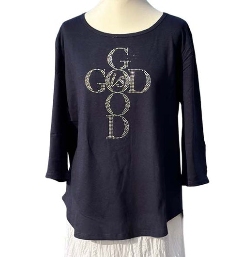 Ps 100,5 / Lk 18,19 - GOD is GOOD - Strass - 3/4 Arm-Shirt