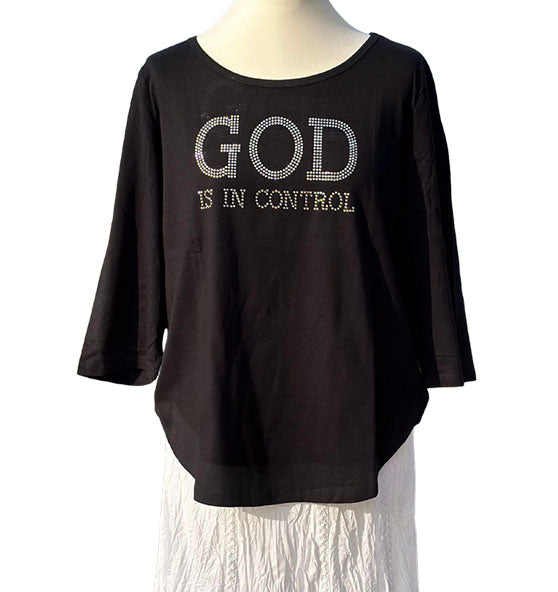 God is in control - Strass - 3/4 Arm-Shirt