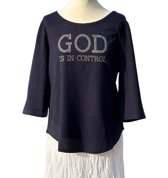 God is in control - Strass - 3/4 Arm-Shirt