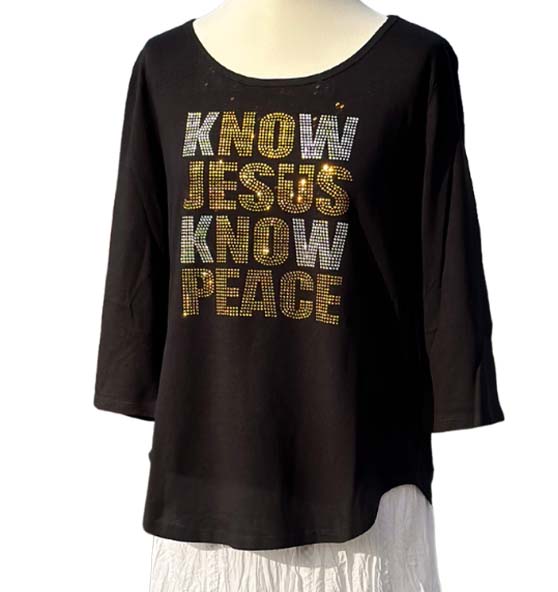Know Jesus Know Peace - Strass - 3/4 Arm-Shirt