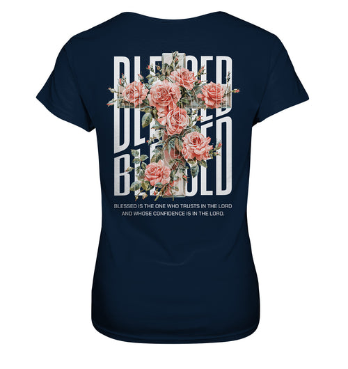 Jer 17,7 - BLESSED - floral - Rückenprint - Ladies Premium Shirt