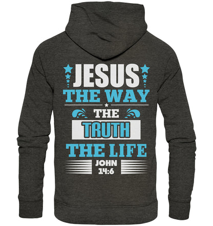 Joh 14,6 - (Way, Truth, Life) - Organic Basic Hoodie - Backprint