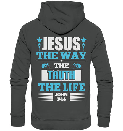 Joh 14,6 - Way, Truth, Life - Organic Basic Hoodie - Backprint