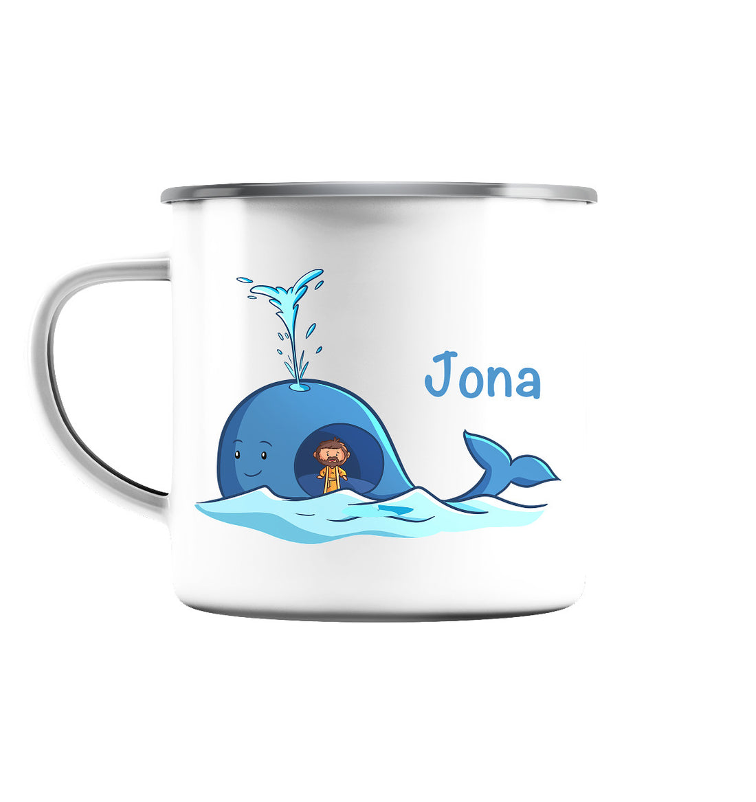 1.Mo 6-8 / Jona 1,17 - Noah - Jona - Emaille Tasse (Silber)