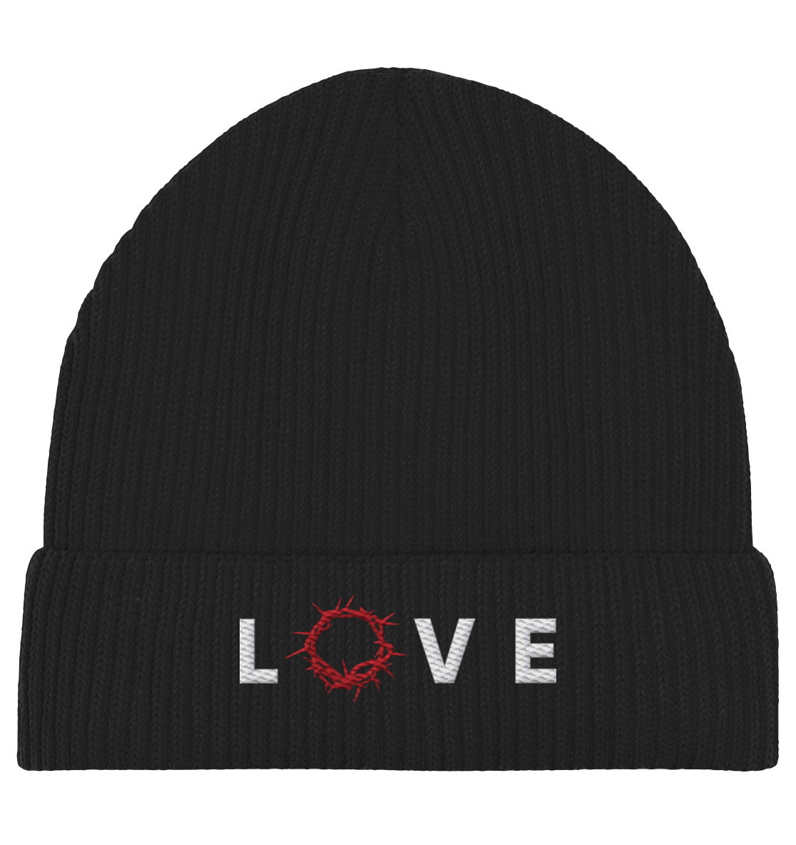 LOVE - Dornenkrone - Stick - Organic Fisherman Beanie